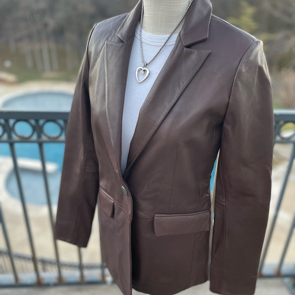 Bod & Christensen Chocolate Brown Leather Blazer size M NWT - Picture 13 of 14